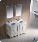 Fresca FVN20-2424AW 48" Antique White Traditional Double Sink Bathroom Vanity Cabinet w/ 2 Mirrors