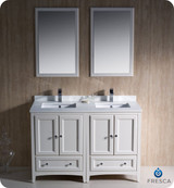 Fresca FVN20-2424AW 48" Antique White Traditional Double Sink Bathroom Vanity Cabinet w/ 2 Mirrors