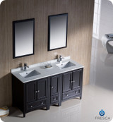 Fresca FVN20-241224ES 60" Espresso Traditional Double Sink Bathroom Vanity Cabinet w/ Side Cabinet & 2 Mirrors