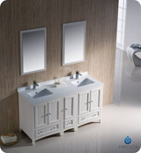 Fresca FVN20-241224AW 60" Antique White Traditional Double Sink Bathroom Vanity Cabinet w/ Side Cabinet & 2 Mirrors