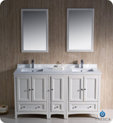 Fresca FVN20-241224AW 60" Antique White Traditional Double Sink Bathroom Vanity Cabinet w/ Side Cabinet & 2 Mirrors