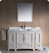 Fresca FVN20-123012AW 54" Antique White Traditional Bathroom Vanity Cabinet w/ 2 Side Cabinets & 1 Mirror