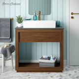 Swiss Madison SM-BV370WNSL Rennes 36" Reclaimed Wood Vanity - Walnut with Slate Countertop and Single Hole Vessel Sink