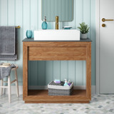 Swiss Madison SM-BV370TKSL Rennes 36" Reclaimed Wood Vanity in Natural Teak with Slate Countertop and Single Hole Vessel Sink