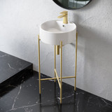 Swiss Madison SM-CS800BG Monaco 15.75" Round Console Sink with Faucet Mount - White Basin Sink Brushed Gold Legs Swiss Madison SM-CS800BG Monaco 15.75" Round Console Sink with Faucet Mount - White Basin Sink Brushed Gold Legs