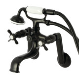 Kingston Brass Tub Wall Mount Clawfoot Tub Faucet with Hand Shower, Matte Black - KS249MB