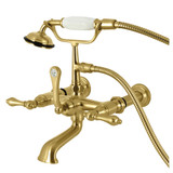 Kingston Brass Vintage 7-Inch Wall Mount Tub Faucet with Hand Shower, Brushed Brass - CC541T7