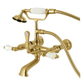 Kingston Brass Vintage 7-Inch Wall Mount Tub Faucet with Hand Shower, Brushed Brass - CC543T7