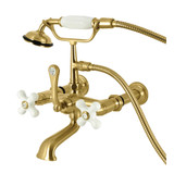 Kingston Brass Vintage 7-Inch Wall Mount Tub Faucet with Hand Shower, Brushed Brass - CC549T7