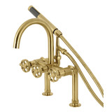 Kingston Brass Webb 7-Inch Deck Mount Clawfoot Tub Faucet with Knuirled Handle and Hand Shower, Brushed Brass - AE8107RKX