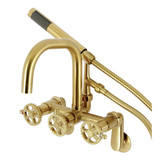 Kingston Brass Fuller Wall Mount Clawfoot Tub Faucet with Hand Shower, Brushed Brass - AE8457CG