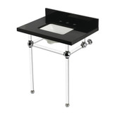 Kingston Brass Templeton 30" Black Granite Console Sink with Acrylic Legs (8-Inch, 3-Hole), Black Granite/Polished Chrome - KVPK30KASQ1