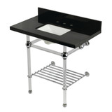 Kingston Brass Templeton 36" Black Granite Console Sink with Acrylic Legs and Shelf (8-Inch, 3-Hole), Black Granite/Polished Chrome - KVPK36KASQB1