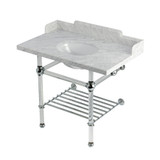 Kingston Brass Pemberton 36" Carrara Marble Console Sink with Acrylic Legs and Shelf (8-Inch, 3-Hole), Marble White/Polished Chrome - LMS3630MAB1