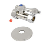 Kingston Brass 5/8" OD Comp x 1/2" OD Comp Quarter-Turn Straight Stop Valve with Flange, Polished Nickel - CC44456K