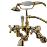 Kingston Brass Adjustable 3-3/8" - 10" Center Wall Mount Clawfoot Tub Filler Faucet with Hand Shower - Polished Brass CC463T2