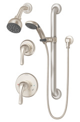 Symmons Origins Shower Faucet with Handle Valve Trim & Diverter Handle Trim & Slide Bar Handshower - Satin Nickel - 9605-PLR-1.5-TRM-STN