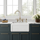 Whitehaus 24" Reversible Single Bowl Fireclay Kitchen Sink with Grid: Three Edge Frame, Plain Front Apron - White - WHRP2418-W