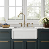 Whitehaus 27" Reversible Single Bowl Fireclay Kitchen Sink with Grid: Three Edge Frame, Plain Front Apron - White - WHRP2718-W