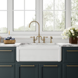Whitehaus 30" Reversible Single Bowl Fireclay Kitchen Sink with Grid: Three Edge Frame, Plain Front Apron - White - WHRP3018-W