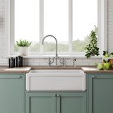 Whitehaus 33" Reversible Single Bowl Fireclay Kitchen Sink with Grid: Three Edge Frame, Plain Front Apron - White - WHRP3318-W
