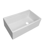 Whitehaus 30" Reversible Single Bowl Fireclay Sink Set with a Smooth Front Apron, Walnut Wood Cutting Board and Stainless Steel Grid - White - WHLW3019