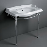 Whitehaus Britannia Large Rectangular Sink Console with Front Towel Bar and Widespread Faucet Hole Drill - White/Chrome - B-AR864-ARCG1-3