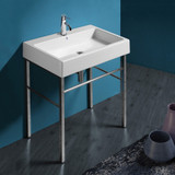 Whitehaus Britannia Large Rectangular Sink Console with Front Towel Bar and Single Faucet Hole Drill - White/Chrome - B-U90-DUCG1-A09-1