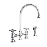 Whitehaus Vintage III Plus Bridge Faucet with Long Gooseneck Swivel Spout, Cross Handles and Solid Brass Side Spray - Polished Chrome - WHKBTCR3-9101-NT-C