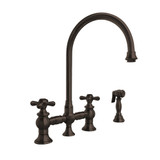 Whitehaus Vintage III Plus Bridge Faucet with Long Gooseneck Swivel Spout, Cross Handles and Solid Brass Side Spray - Oil Rubbed Bronze - WHKBTCR3-9101-NT-ORB