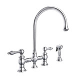 Whitehaus Vintage III Plus Bridge Faucet with Long Gooseneck Swivel Spout, Lever Handles and Solid Brass Side Spray - Polished Chrome - WHKBTLV3-9101-NT-C