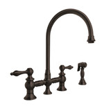 Whitehaus Vintage III Plus Bridge Faucet with Long Gooseneck Swivel Spout, Lever Handles and Solid Brass Side Spray - Oil Rubbed Bronze - WHKBTLV3-9101-NT-ORB