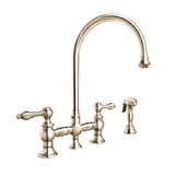 Whitehaus Vintage III Plus Bridge Faucet with Long Gooseneck Swivel Spout, Lever Handles and Solid Brass Side Spray - Polished Nickel - WHKBTLV3-9101-NT-PN