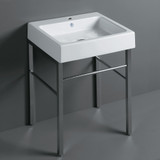 Whitehaus Britannia Rectangular Sink Console with Front Towel Bar and Single Faucet Hole Drill - White/Chrome - B-U60-DUCG1-A06-1