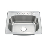 Oakland 25" x 22" x 6" Drop-In Top Mount Stainless Steel Single Bowl Kitchen Sink, 4 holes - KST25226B-4