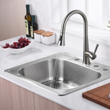 Oakland 25" x 22" x 7" Drop-In Top Mount Stainless Steel Single Bowl Kitchen Sink, 4 holes - KST25227B-4