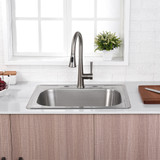 Oakland 25" x 22" x 9" Drop-In Top Mount Stainless Steel Single Bowl Kitchen Sink, 3 holes - KST25229T-3