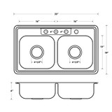 Oakland 33" x 19" x 6" Drop-In Top Mount Stainless Steel 50/50 Double Bowl Kitchen Sink - KST331966B-4