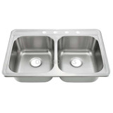 Oakland 33" x 19" x 8" Drop-In Top Mount Stainless Steel 50/50 Double Bowl Kitchen Sink - KST331988B-4