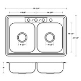 Oakland 33" x 22" x 6" Drop-In Top Mount Stainless Steel 50/50 Double Bowl Kitchen Sink - KST332266B-4