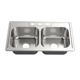 Oakland 33" x 22" x 8" Drop-In Top Mount Stainless Steel 50/50 Double Bowl Kitchen Sink, 3 holes - KST332288B-3
