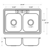 Oakland 33" x 22" x 8" Drop-In Top Mount Stainless Steel 50/50 Double Bowl Kitchen Sink, 3 holes - KST332288B-3