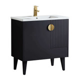 Fine Fixtures Venezian Vanity Cabinet 30" Wide - Matte Black With Satin Brass Handle - VN30BL