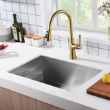 Oakland 27" x 18" 93 Degree Sharp Edge Handmade Undermount Single Bowl Stainless Steel Kitchen Sink - KSH27189R