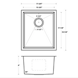 Oakland 17" x 19" 93 Degree Sharp Edge Fabricated Stainless Steel Kitchen Sink - KSH17199R