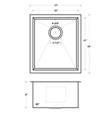 Oakland 17" x 19" Zero Radius Fabricated Stainless Steel Kitchen Sink - KSH17199S