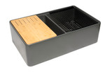 ALFI Grey Matte Workstation 33" x 20" Double Bowl Step Rim Fireclay Farm Sink with Accessories - ABFS3320D-GM