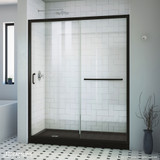 Dreamline Infinity-Z 32 in. D x 60 in. W x 74 3/4 in. H Clear Sliding Shower Door in Satin Black, Left Drain Black Base - DL-6971-CLL-88-09