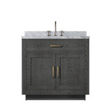 Lexora Abbey 36 inch W Black Oak Vanity Cabinet, Carrara Marble Top, and Faucet Set - LVA36SJ101