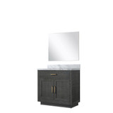 Lexora Abbey 36 inch W Black Oak Vanity Cabinet Carrara Marble Countertop and 34 in Mirror - LVA36SJ110